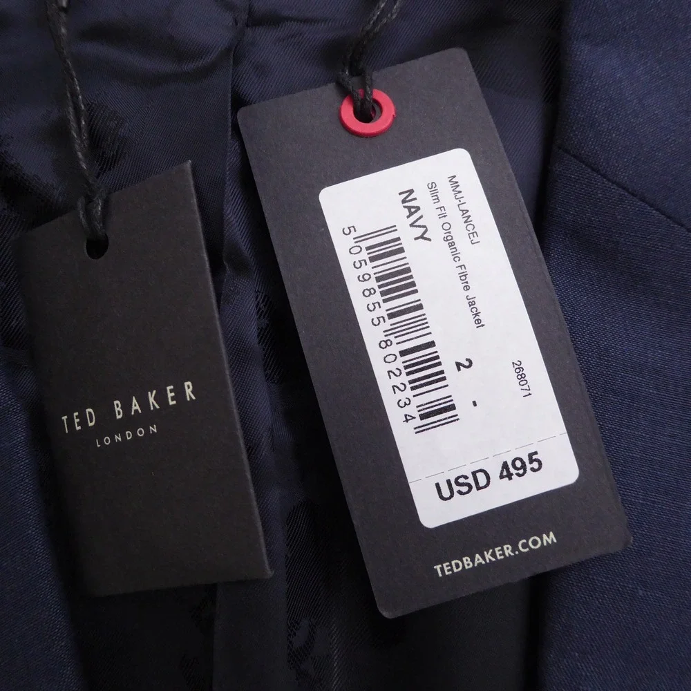 NEW Ted Baker Mens Lancej Slim Fit Organic Fibre Jacket Navy Blue Size 2 / 36R